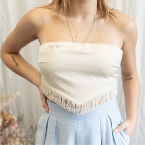 Pretty Garbage tie back fringe strapless top